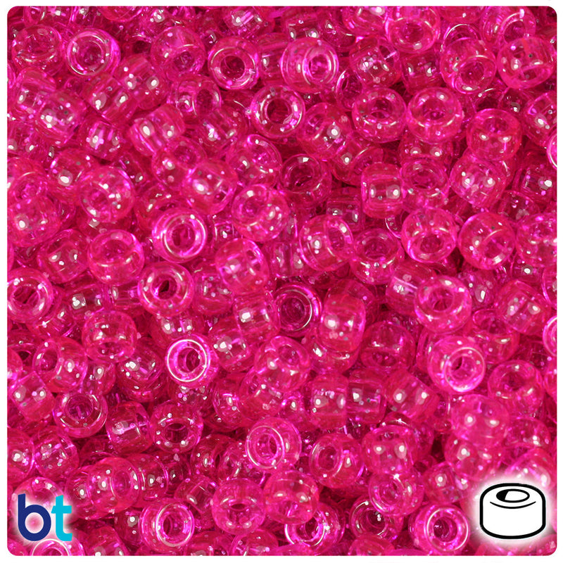 BeadTin Bright Pink Sparkle 6.5mm Mini Barrel Plastic Pony Beads (1000pcs)