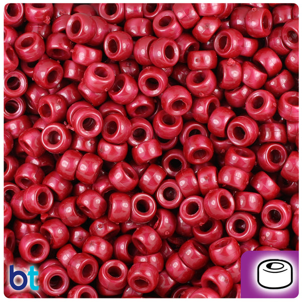 BeadTin Red Pearl 6.5mm Mini Barrel Plastic Pony Beads (1000pcs)