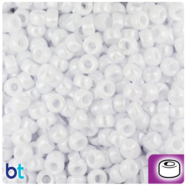 BeadTin White Pearl 6.5mm Mini Barrel Plastic Pony Beads (1000pcs)