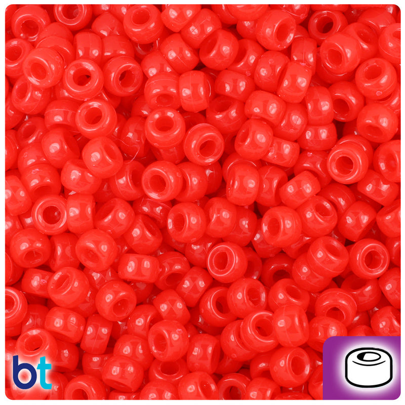 BeadTin Bright Red Opaque 6.5mm Mini Barrel Plastic Pony Beads (1000pcs)