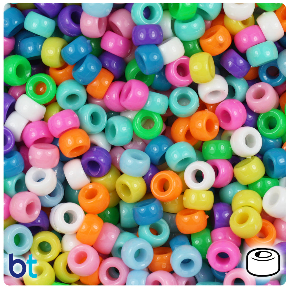 BeadTin Bright Opaque Mix 6.5mm Mini Barrel Plastic Pony Beads (1000pcs)