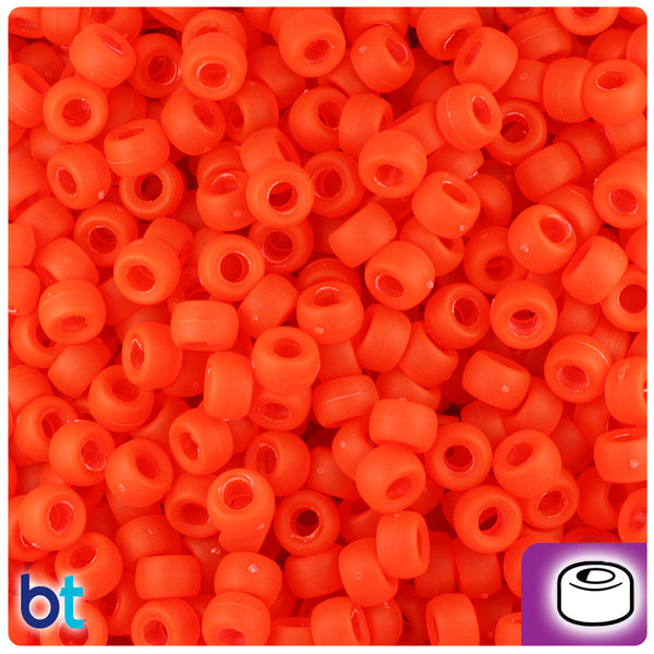 BeadTin Fire Red Frosted 6.5mm Mini Barrel Plastic Pony Beads (1000pcs)