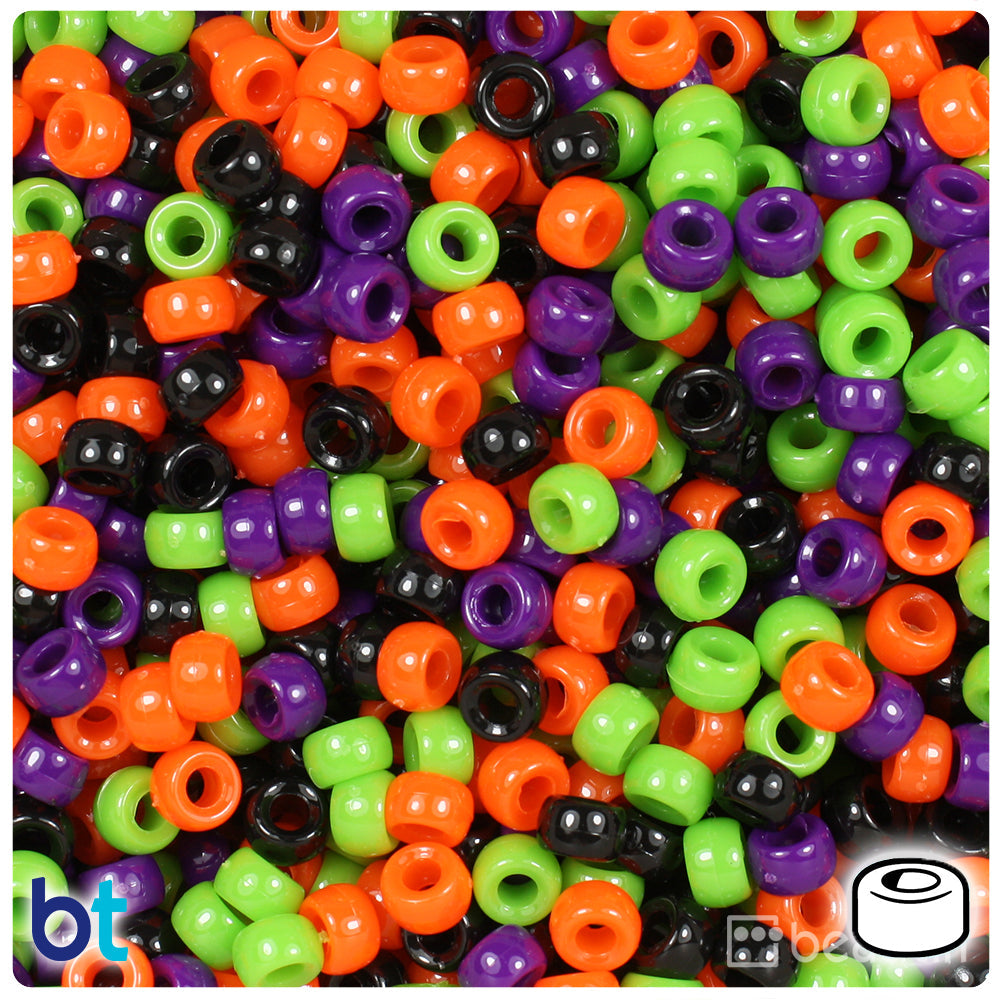 BeadTin Halloween Opaque Mix 6.5mm Mini Barrel Plastic Pony Beads (1000pcs)