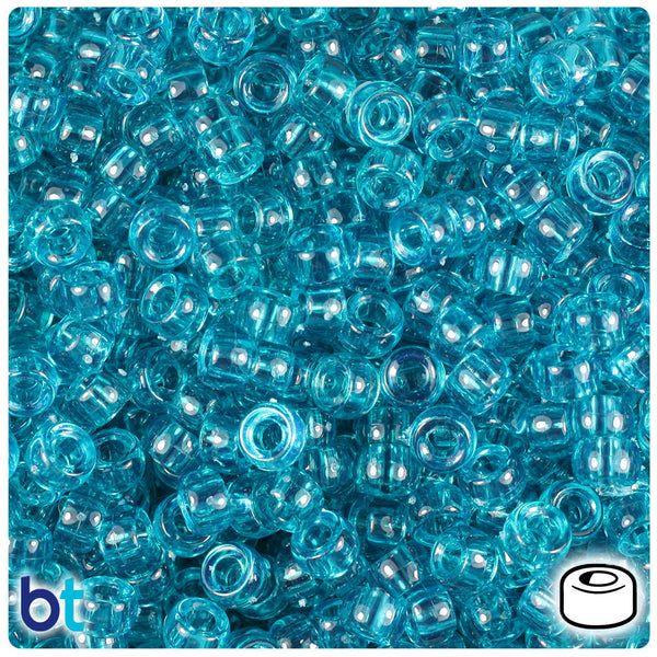 BeadTin Teal Transparent 6.5mm Mini Barrel Plastic Pony Beads (1000pcs)