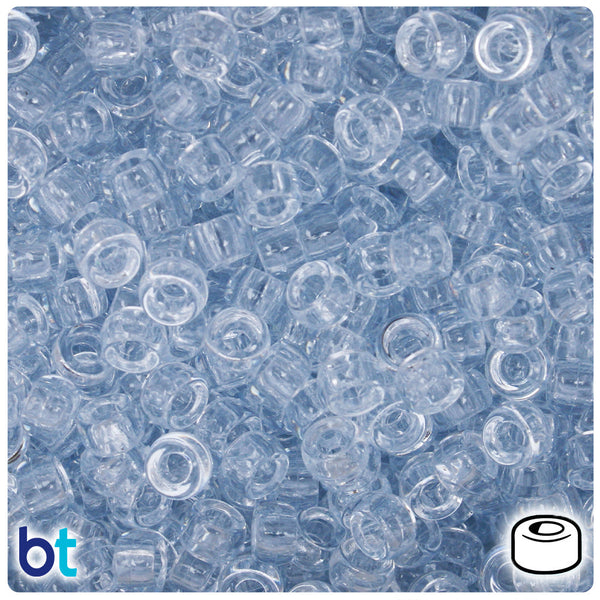 BeadTin Ice Blue Transparent 6.5mm Mini Barrel Plastic Pony Beads (1000pcs)