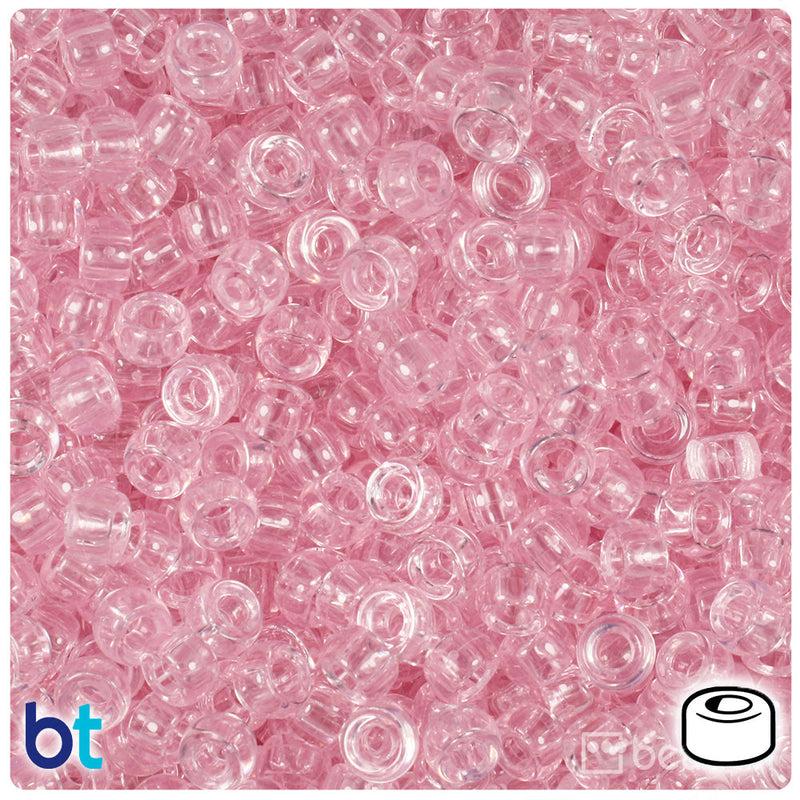 BeadTin Pale Pink Transparent 6.5mm Mini Barrel Plastic Pony Beads (1000pcs)