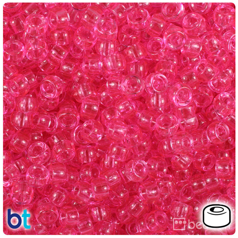 BeadTin Medium Pink Transparent 6.5mm Mini Barrel Plastic Pony Beads (1000pcs)