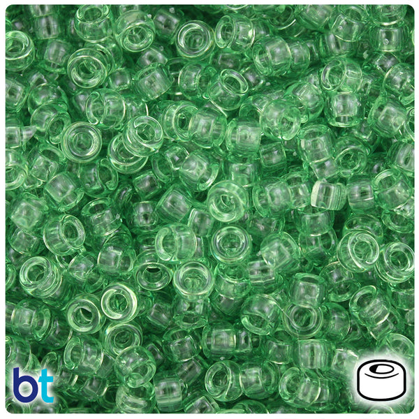 BeadTin Peridot Transparent 6.5mm Mini Barrel Plastic Pony Beads (1000pcs)