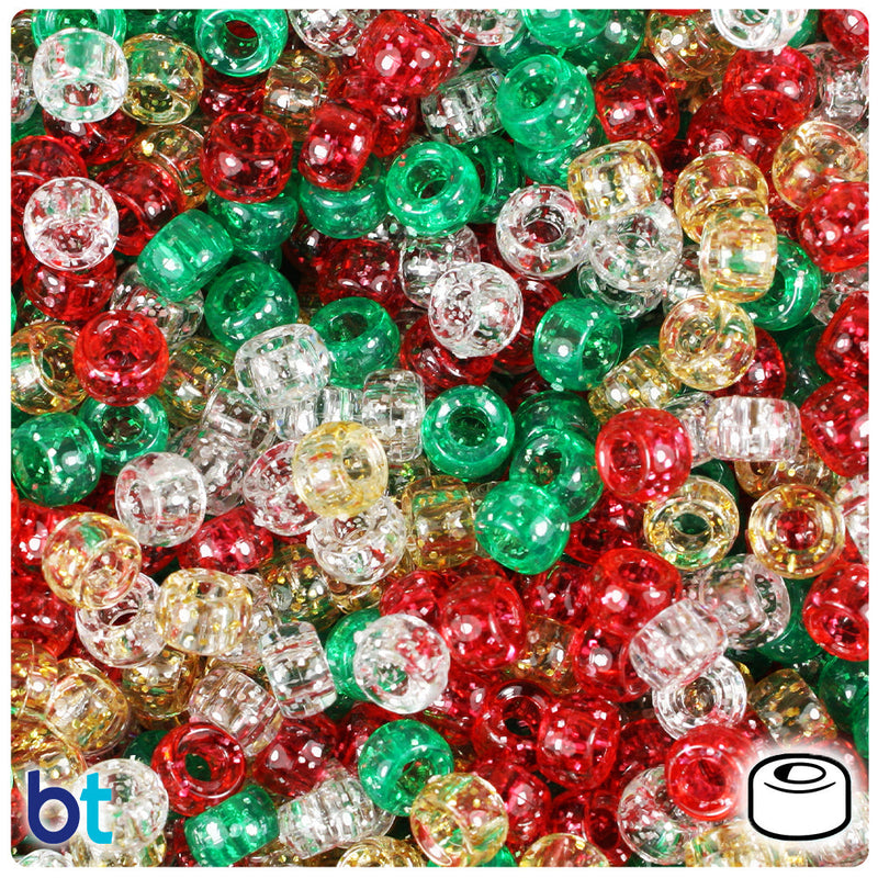 BeadTin Christmas Sparkle Mix 6.5mm Mini Barrel Plastic Pony Beads (1000pcs)