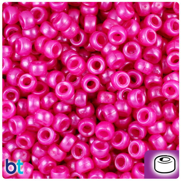 BeadTin Hot Pink Pearl 6.5mm Mini Barrel Plastic Pony Beads (1000pcs)