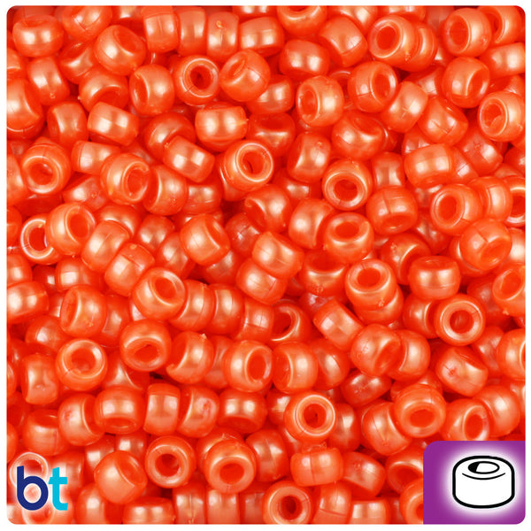 BeadTin Orange Pearl 6.5mm Mini Barrel Plastic Pony Beads (1000pcs)