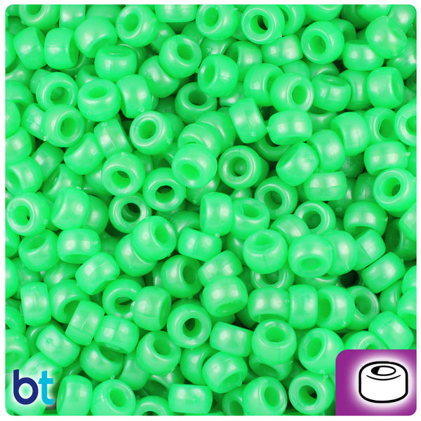 BeadTin Bright Green Pearl 6.5mm Mini Barrel Plastic Pony Beads (1000pcs)