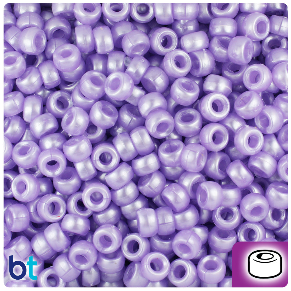 BeadTin Light Purple Pearl 6.5mm Mini Barrel Plastic Pony Beads (1000pcs)