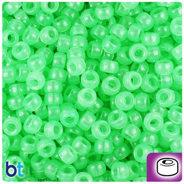 BeadTin Green Glow 6.5mm Mini Barrel Plastic Pony Beads (1000pcs)