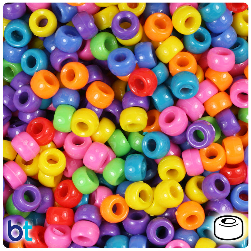 BeadTin Circus Opaque Mix 6.5mm Mini Barrel Plastic Pony Beads (1000pcs)