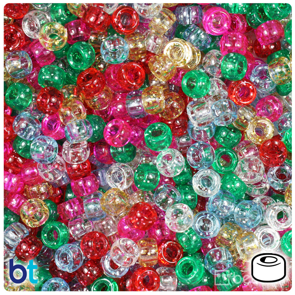 BeadTin Classic Sparkle Mix 6.5mm Mini Barrel Plastic Pony Beads (1000pcs)