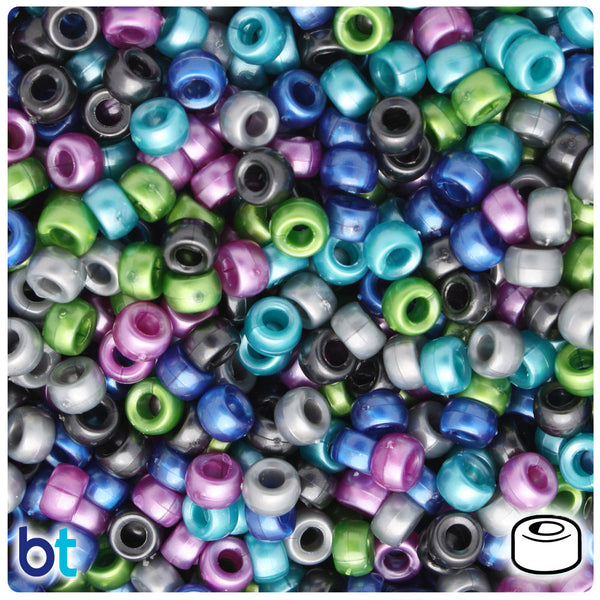 BeadTin Cool Black Mix Pearl 6.5mm Mini Barrel Plastic Pony Beads (1000pcs)