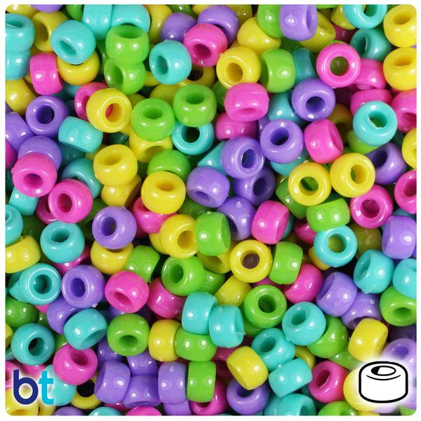 BeadTin Candy Opaque Mix 6.5mm Mini Barrel Plastic Pony Beads (1000pcs)