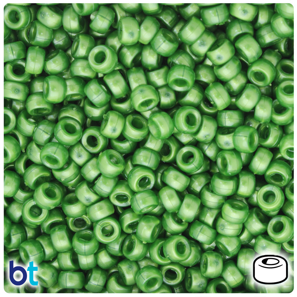 BeadTin Dark Green Pearl 6.5mm Mini Barrel Plastic Pony Beads (1000pcs)