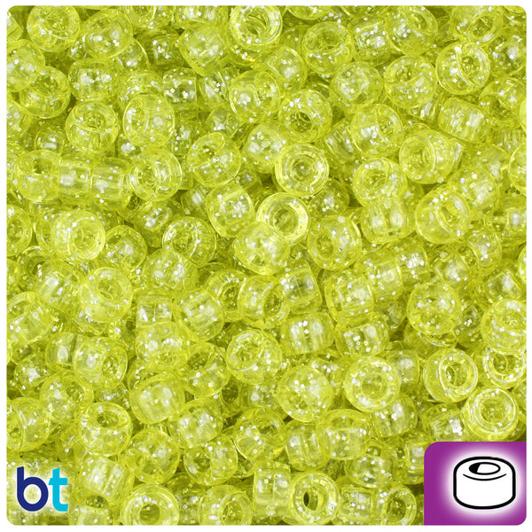 BeadTin Yellow Sparkle 6.5mm Mini Barrel Plastic Pony Beads (1000pcs)