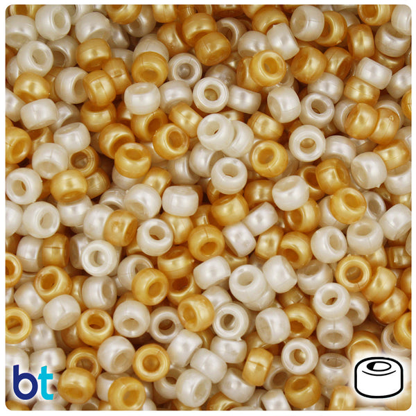 BeadTin Gold & Bridal Pearl 6.5mm Mini Barrel Plastic Pony Beads (1000pcs)