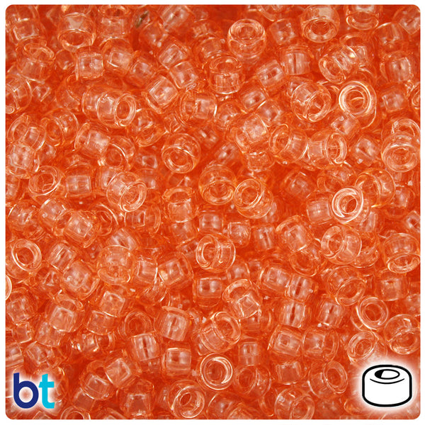 BeadTin Tangerine Transparent 6.5mm Mini Barrel Plastic Pony Beads (1000pcs)