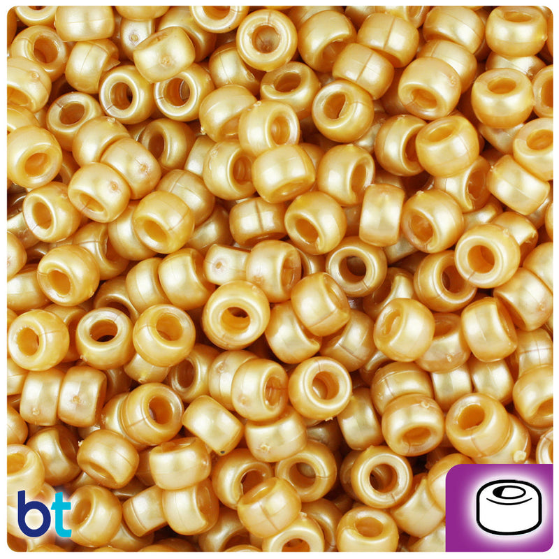 BeadTin Gold Pearl 6.5mm Mini Barrel Plastic Pony Beads (1000pcs)