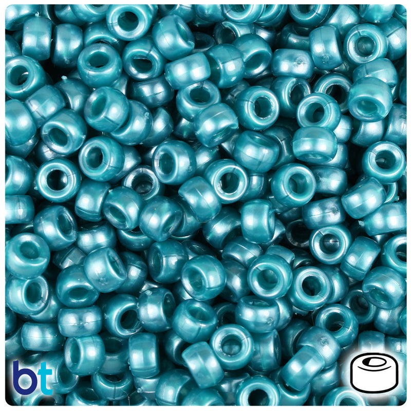 BeadTin Teal Pearl 6.5mm Mini Barrel Plastic Pony Beads (1000pcs)