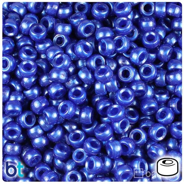 BeadTin Cobalt Pearl 6.5mm Mini Barrel Plastic Pony Beads (1000pcs)