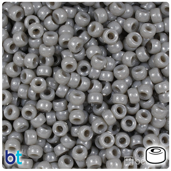 BeadTin Milky Grey Opaque 6.5mm Mini Barrel Plastic Pony Beads (1000pcs)