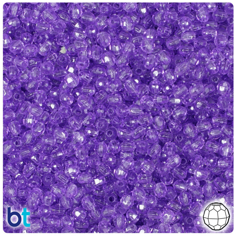 BeadTin Amethyst Transparent 4mm Faceted Round Plastic Craft Beads (1350pcs)