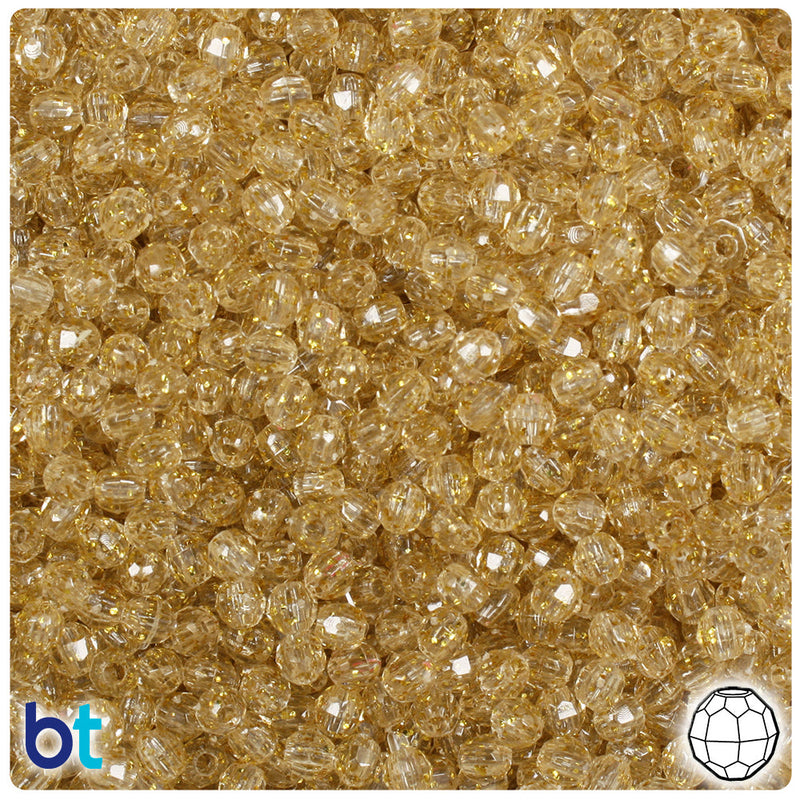 BeadTin Gold Sparkle 4mm Faceted Round Plastic Craft Beads (1350pcs)