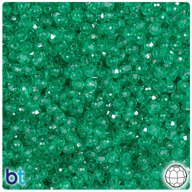 BeadTin Emerald Transparent 4mm Faceted Round Plastic Craft Beads (1350pcs)