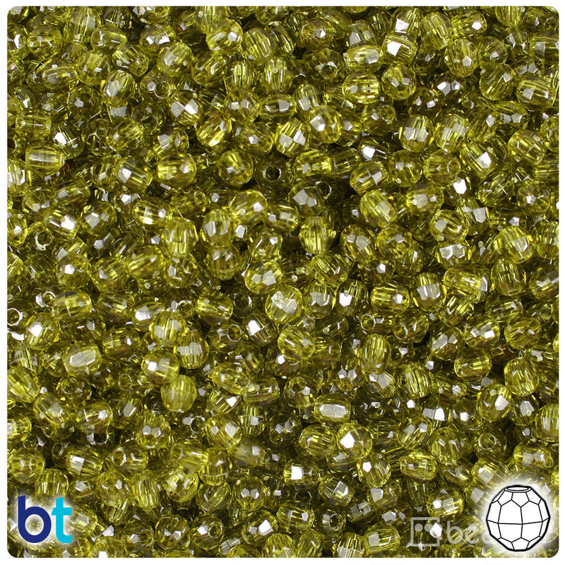 BeadTin Avocado Transparent 4mm Faceted Round Plastic Craft Beads (1350pcs)