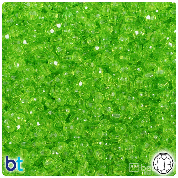 BeadTin Lime Transparent 4mm Faceted Round Plastic Craft Beads (1350pcs)