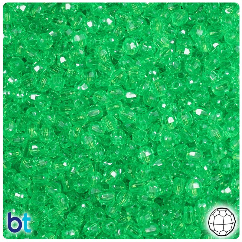 BeadTin Mint Transparent 4mm Faceted Round Plastic Craft Beads (1350pcs)