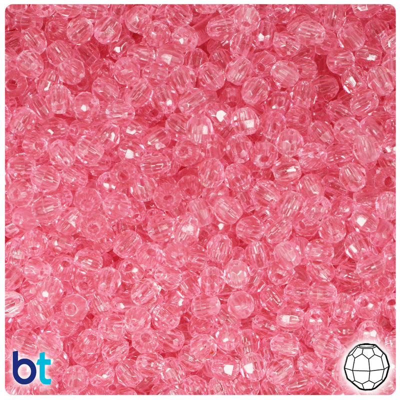 BeadTin Pink Transparent 4mm Faceted Round Plastic Craft Beads (1350pcs)