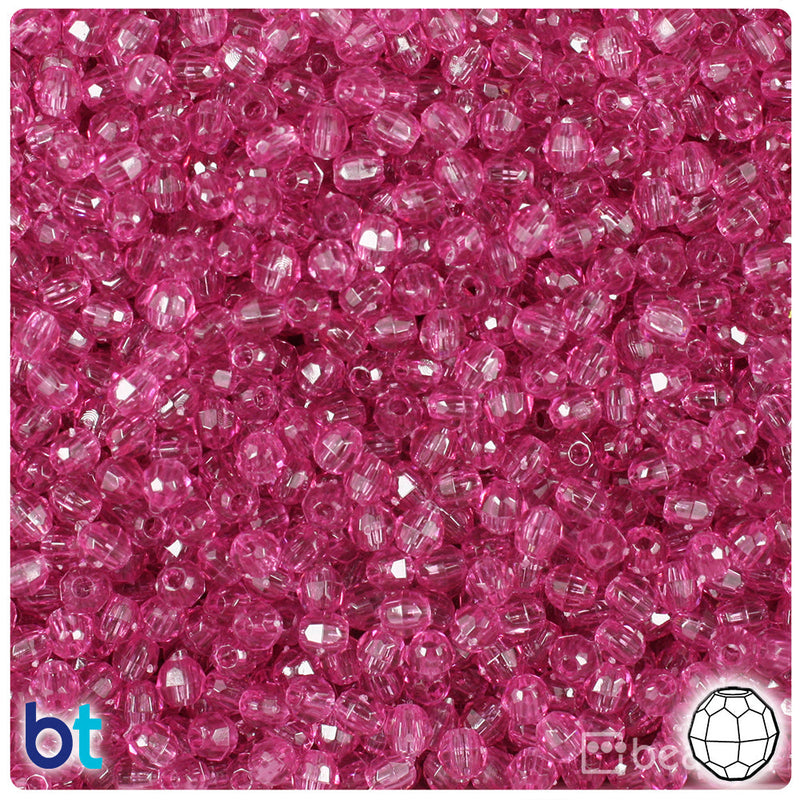 BeadTin Fuchsia Transparent 4mm Faceted Round Plastic Craft Beads (1350pcs)