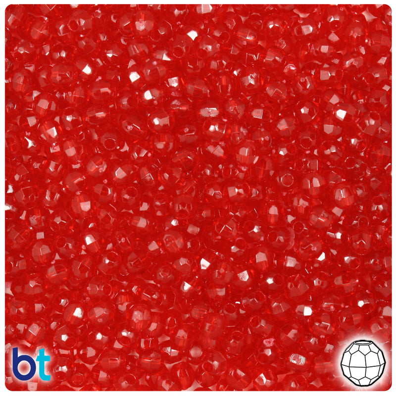 BeadTin Ruby Transparent 4mm Faceted Round Plastic Craft Beads (1350pcs)