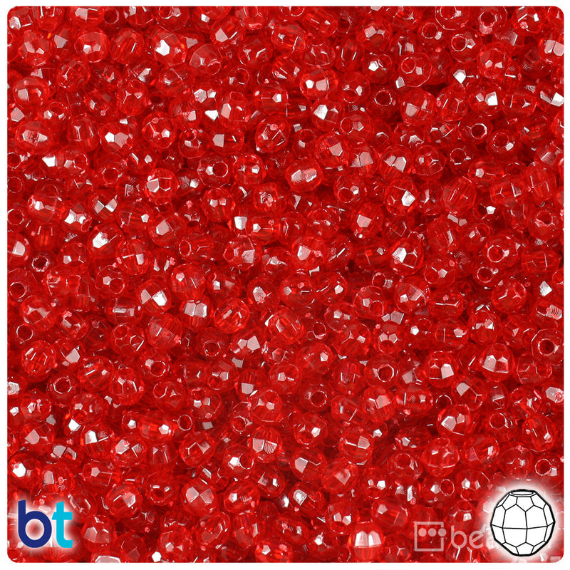 BeadTin Dark Ruby Transparent 4mm Faceted Round Plastic Craft Beads (1350pcs)