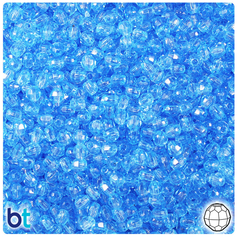 BeadTin Light Sapphire Transparent 4mm Faceted Round Plastic Craft Beads (1350pcs)