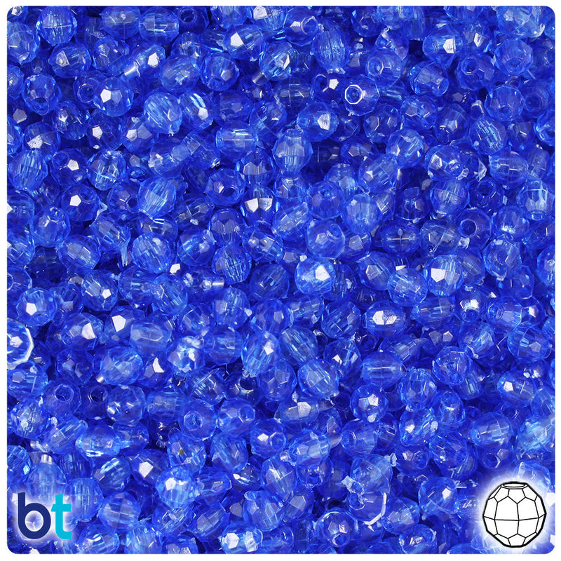 BeadTin Dark Sapphire Transparent 4mm Faceted Round Plastic Craft Beads (1350pcs)