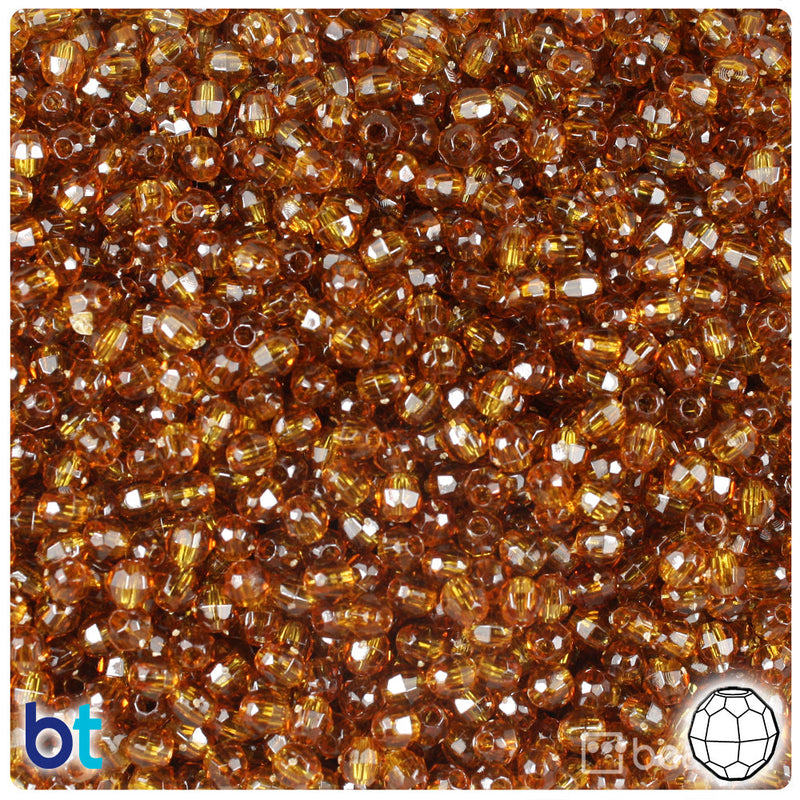 BeadTin Root Beer Transparent 4mm Faceted Round Plastic Craft Beads (1350pcs)