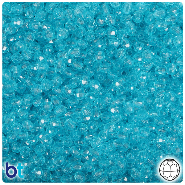 BeadTin Turquoise Transparent 4mm Faceted Round Plastic Craft Beads (1350pcs)