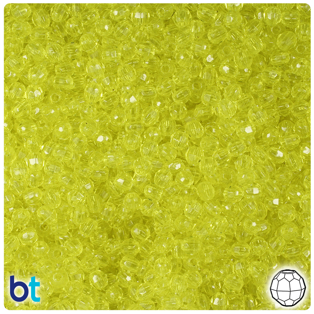 BeadTin Yellow Transparent 4mm Faceted Round Plastic Craft Beads (1350pcs)