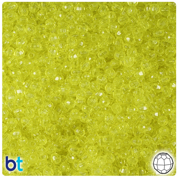 BeadTin Yellow Transparent 4mm Faceted Round Plastic Craft Beads (1350pcs)