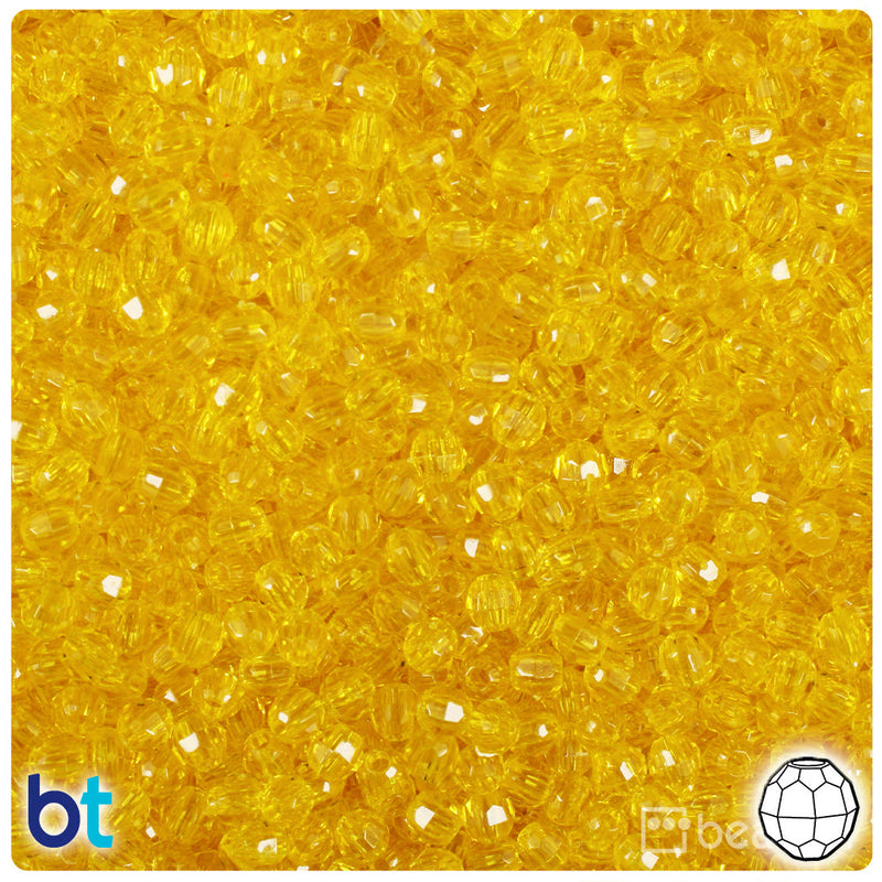 BeadTin Dark Yellow Transparent 4mm Faceted Round Plastic Craft Beads (1350pcs)