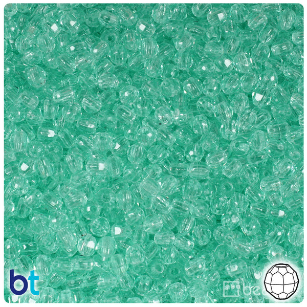 BeadTin Green Aqua Transparent 4mm Faceted Round Plastic Craft Beads (1350pcs)