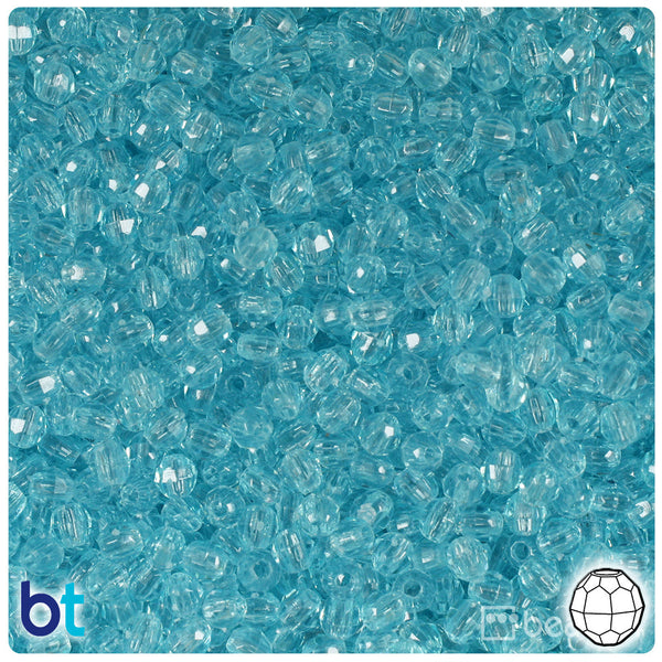 BeadTin Light Turquoise Transparent 4mm Faceted Round Plastic Craft Beads (1350pcs)