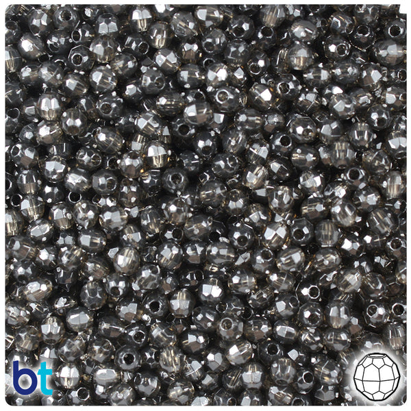 BeadTin Jet Transparent 4mm Faceted Round Plastic Craft Beads (1350pcs)